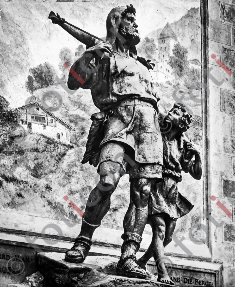 Denkmal von Wilhelm Tell und seinem Sohn Walter | Monument of William Tell and his son Walter - Foto simon-156-075-sw.jpg | foticon.de - Bilddatenbank für Motive aus Geschichte und Kultur
